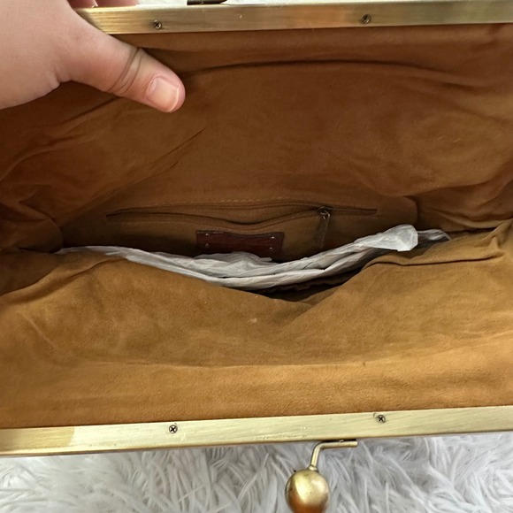 Patricia Nash Bosa Black Gold Metallic Rose Embossed Framed Leather Clutch Bag - Picture 5 of 8